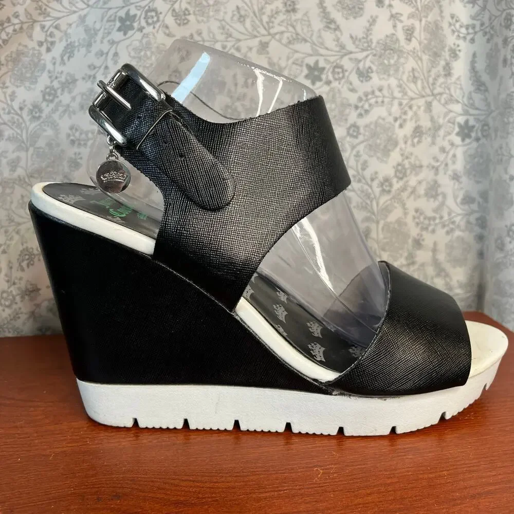 Juicy Couture Black Wedge Sandals Sz 10 Y2K Platform Vintage 2000s retro chunky